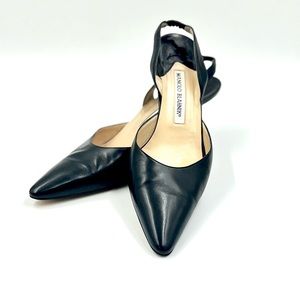 Manolo Blahnik Carolyne leather, low heel sling back pump!